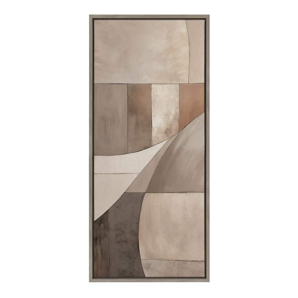 Kate & Laurel All Things Decor 18"x40" Sylvie Curved Grid Abstract on Neutral Linen Framed Canvas by The Creative Bunch Studio Gray