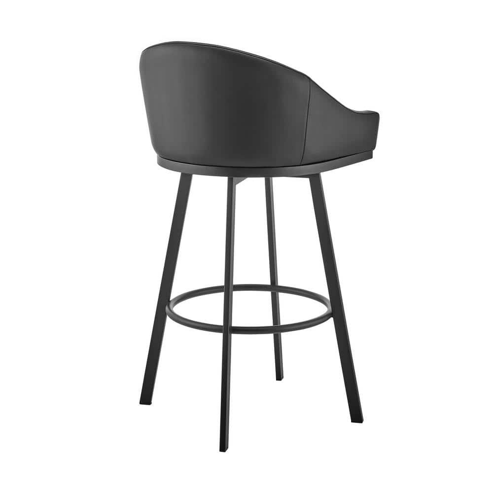 Armen Living Noran 25.5" Swivel Metal & Faux Leather Counter Stool in Black