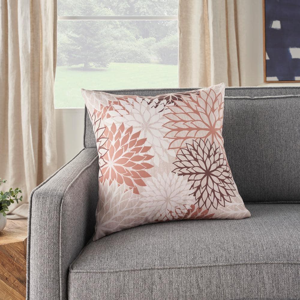 Mina Victory Aloha Floral Tropical Outdoor Throw Pillow Natural 20" x 20"