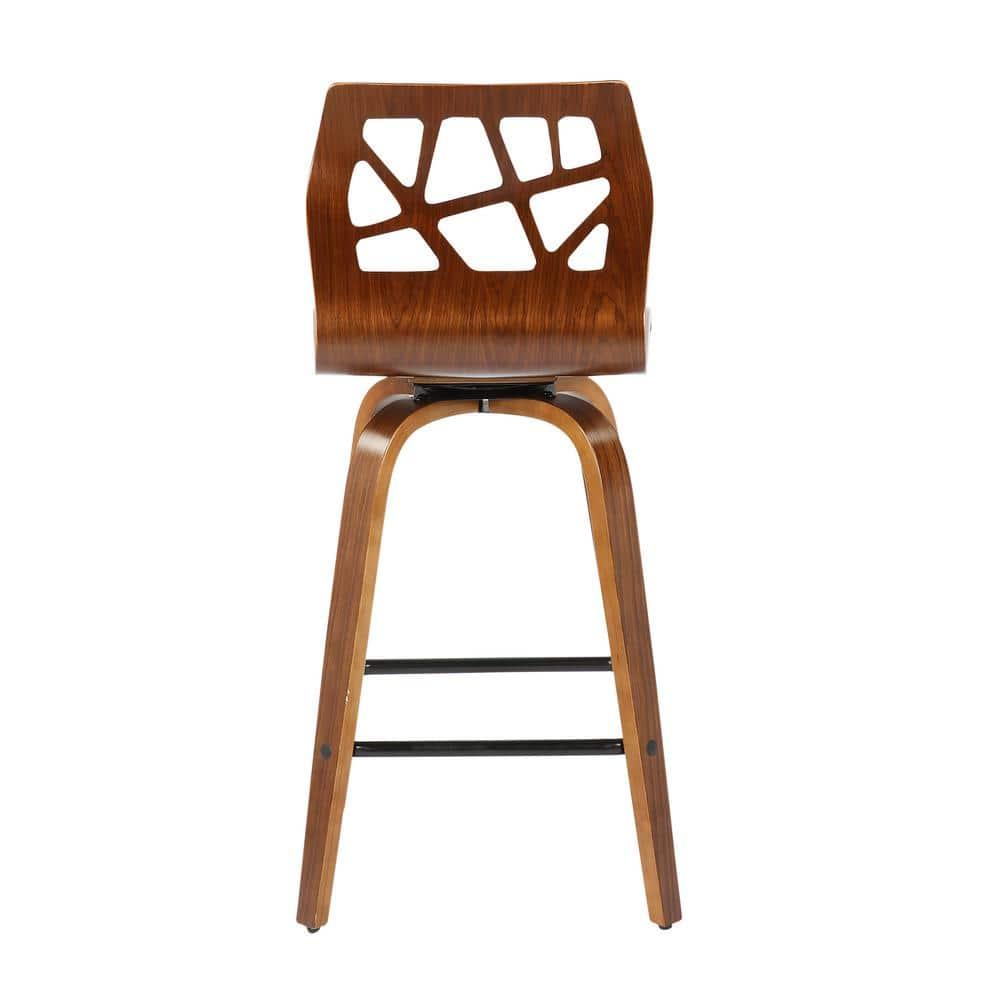 LumiSource Walnut Wood, Charcoal, Black Metal Folia Counter Stool - Set of 2