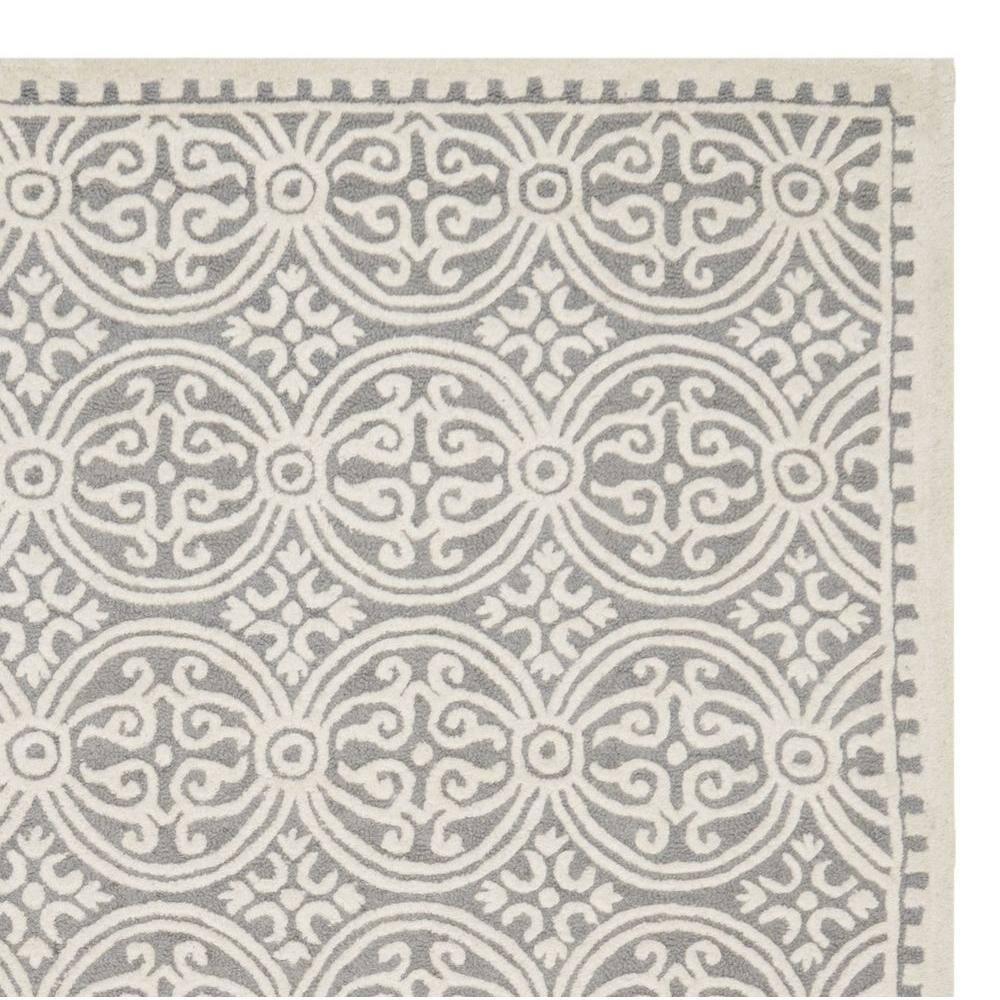 Safavieh Cambridge Damask 5 x 8 (ft) Tufted Wool Silver/Ivory Rectangular Indoor Abstract Area rug