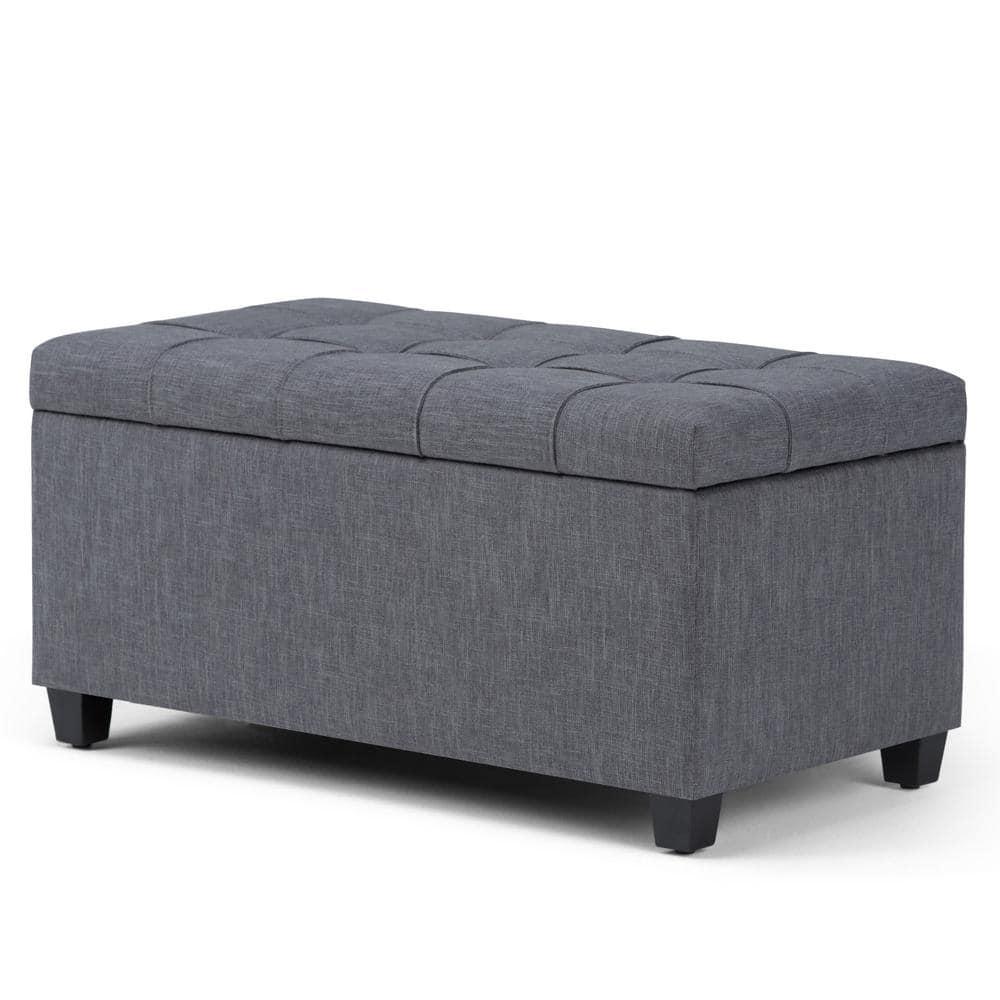 Simpli Home Sienna 33"W Upholstered Storage Ottoman Bench with Lift-Up Tufted Top