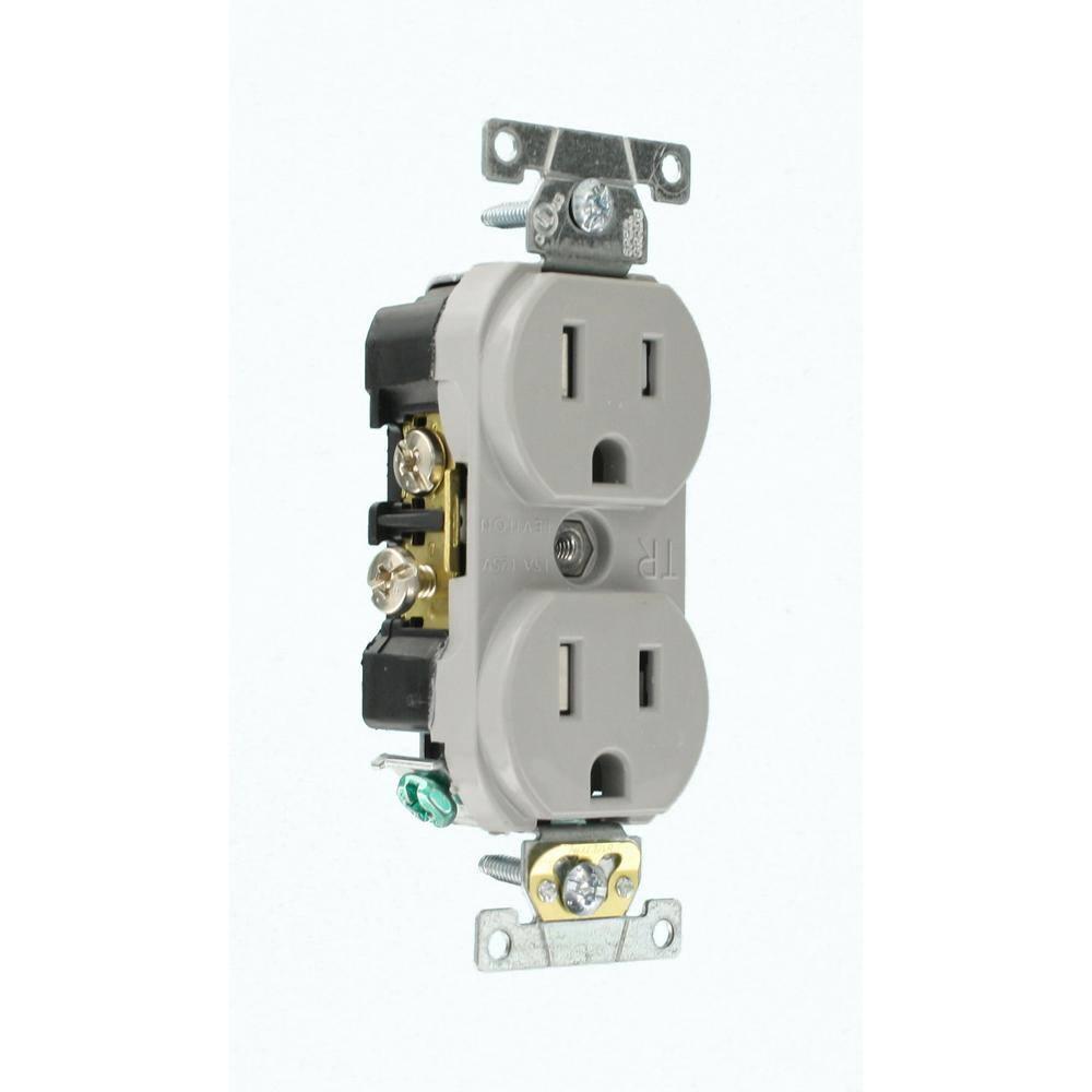 Gray Tamper Resistant Duplex Outlet with Wall Plate