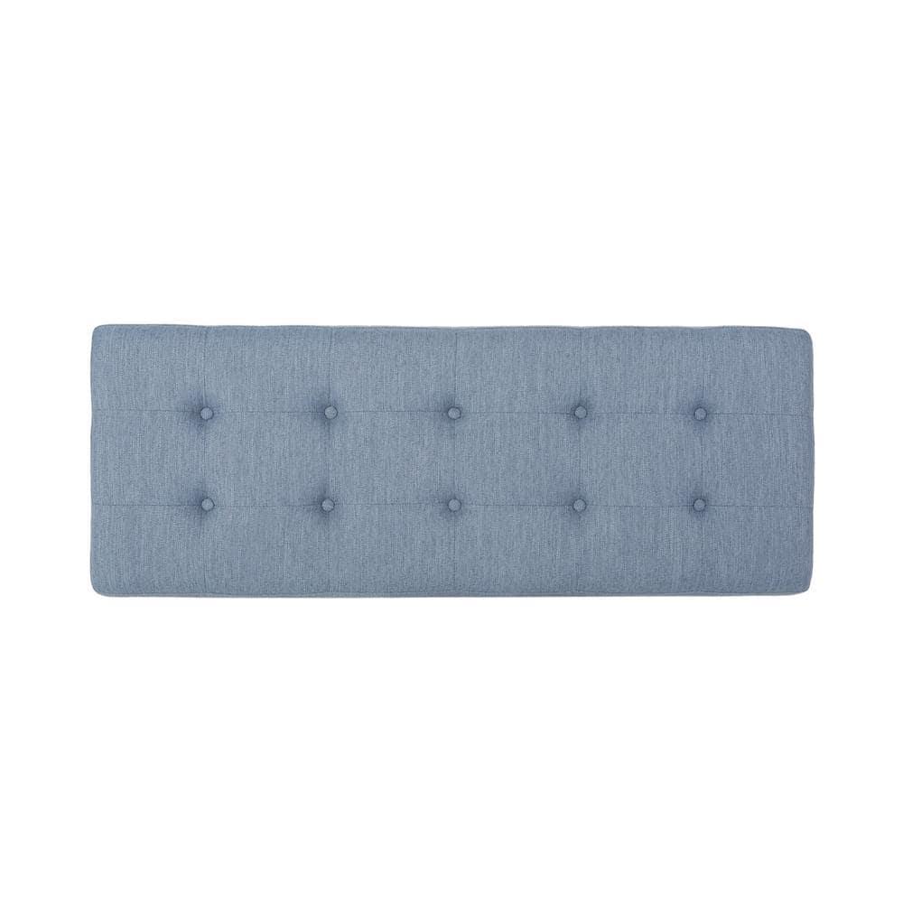 Noble House Dimitri Contemporary Fabric Ottoman Bench, Light Blue and Black