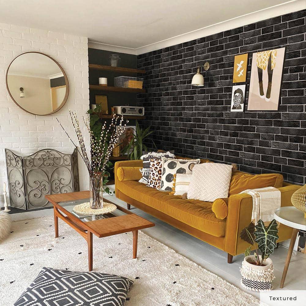 Tempaper & Co.® Brick Removable Peel and Stick Wallpaper, Ebony Brick, 28 sq ft: Faux Sticky Vinyl, Classic Pattern