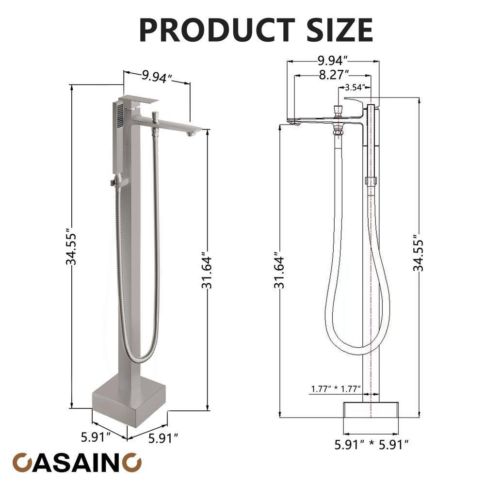 1-Handle Floor Mount Freestanding Tub Faucet with Handheld Shower in Brushed Nickel