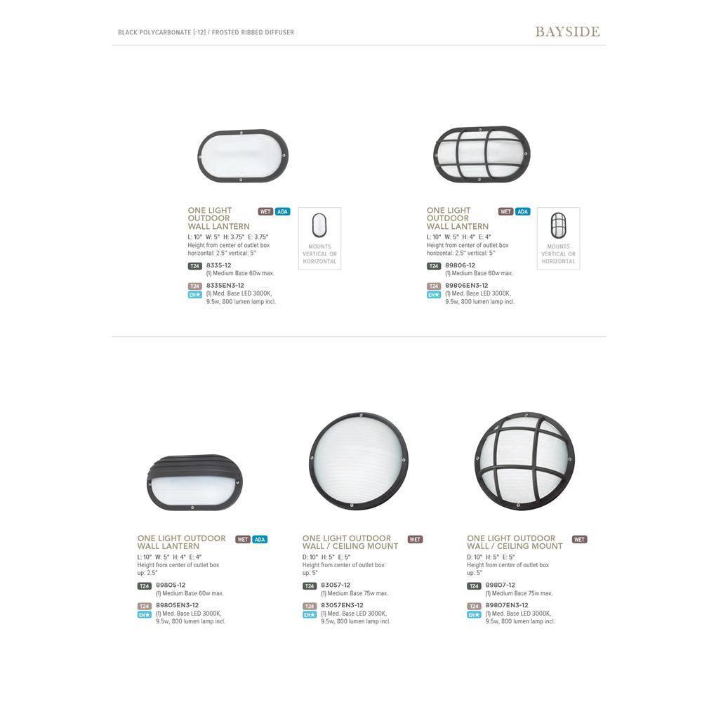 Bayside 1-Light Outdoor 5 in. Black Wall/Ceiling Fixture