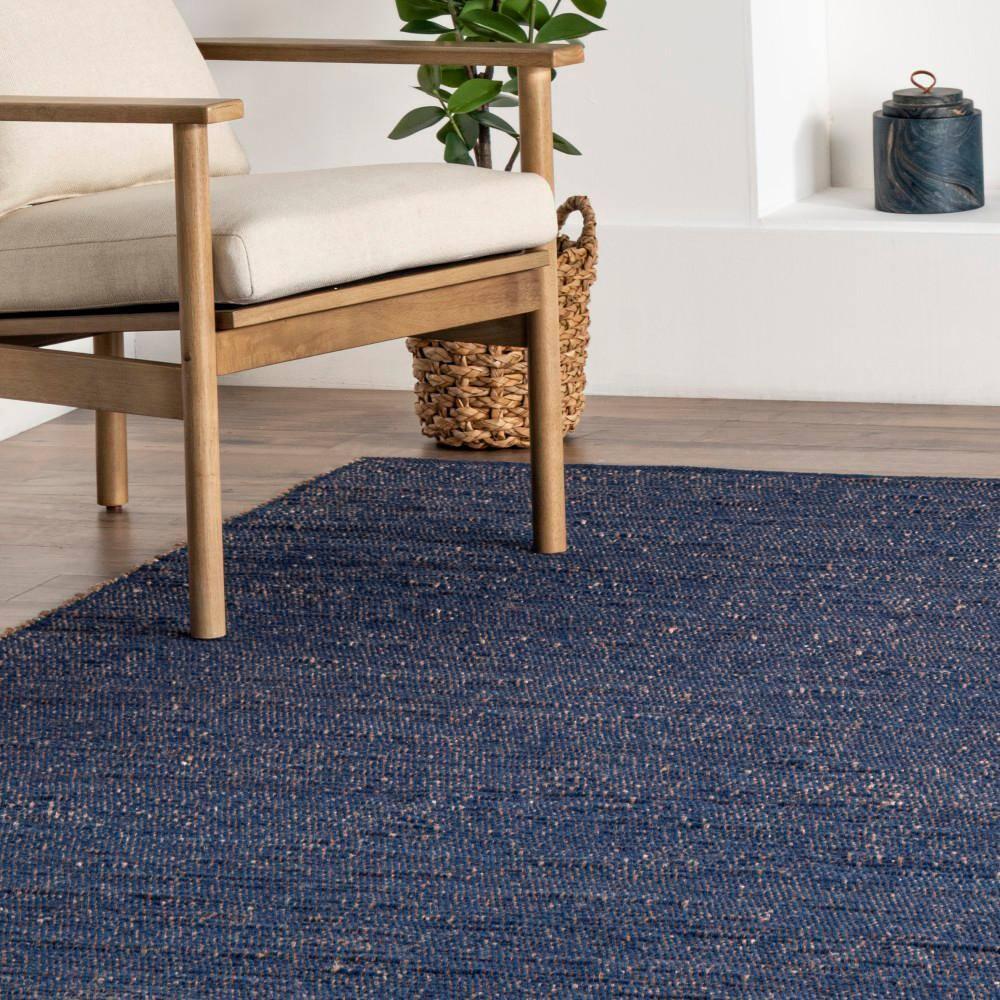 Nuloom 3x5 Elfriede Jute & Cotton Hand Woven Indoor Area Rug, Blue, Solid Rustic Farmhouse Style Natural Fiber Bedroom, Living Room,