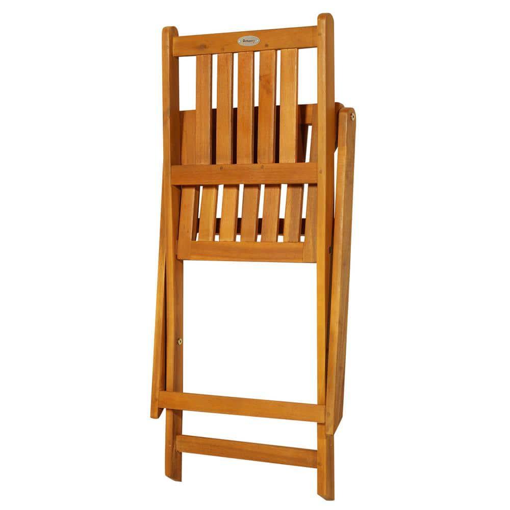 Outsunny Bistro Table and Chairs Set Of 2, Acacia Wood Patio Table, Wooden Folding Chairs, Varnished, 3 Piece Outdoor Furniture Set, Slatted, Teak