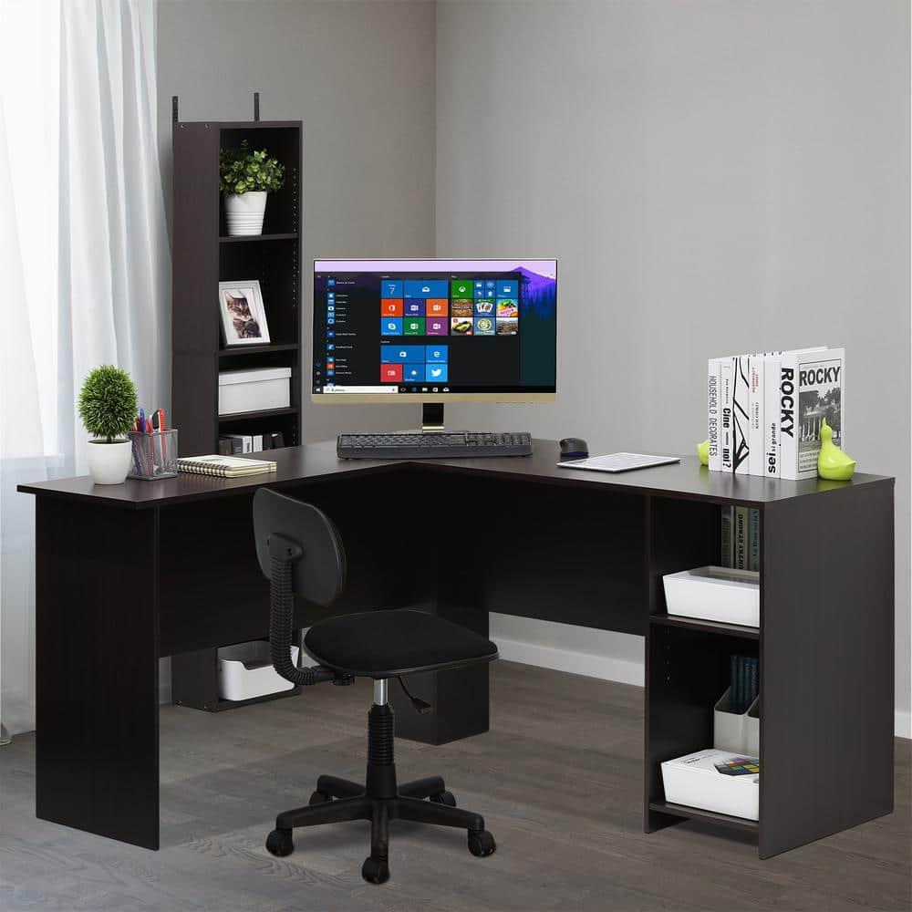 Furinno L-Shaped Computer Desk Study Gaming Table Corner Workstation with Open Bookshelves,Espresso