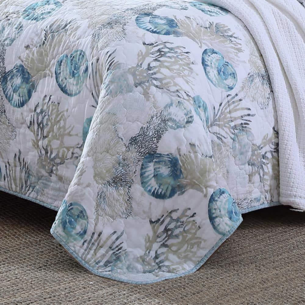 Tommy Bahama Freeport Blue Cotton Reversible Quilt Set