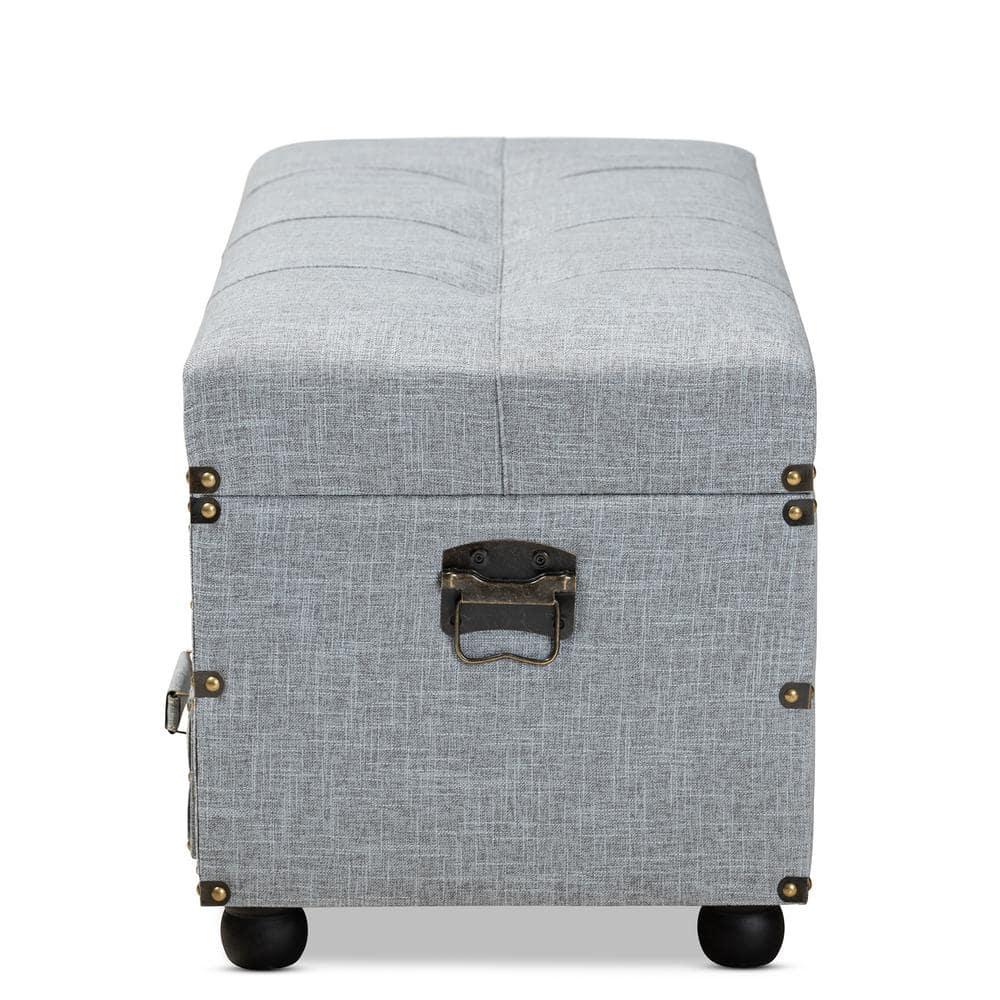 Flynn Fabric Upholstered 2 Drawer Storage Trunk Ottoman Gray/Black - Baxton Studio