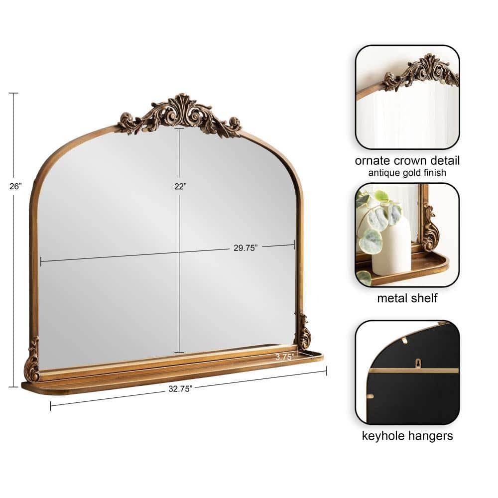 Kate & Laurel All Things Decor 33"x26" Arendahl Traditional Arch Mirror with Shelf Gold