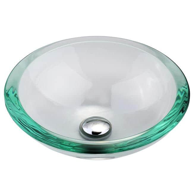 KRAUS 34 mm Clear Glass Vessel Sink with Pop-Up Drain and Mounting Ring
