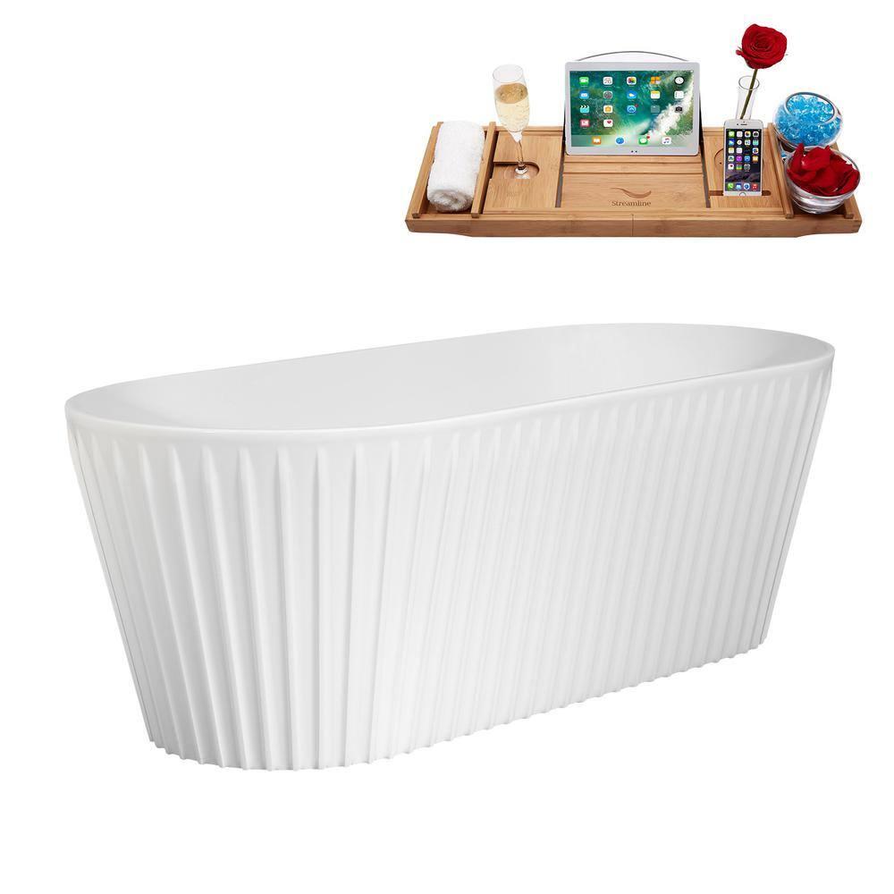 63" Streamline Soaking Freestanding Tub and Tray With Internal Drain