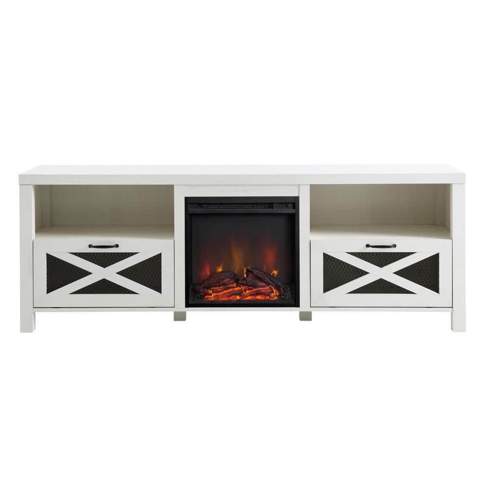 Gracie Oaks Industrial 70" tv stand with fireplace for 80" TVs, media center, tv console