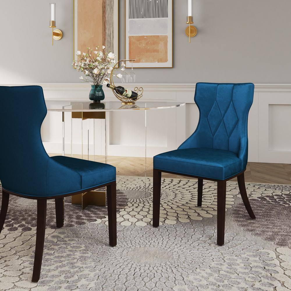 Manhattan Comfort Reine 18.5" Velvet Dining Chair in Cobalt Blue (Set of 2)