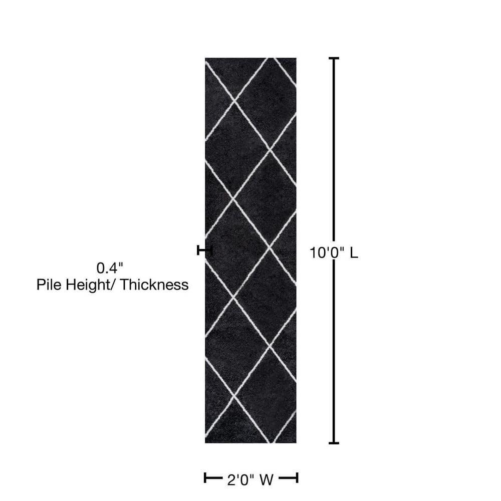 2'x10' Cole Minimalist Diamond Trellis Runner Rug, Black/White - JONATHAN Y