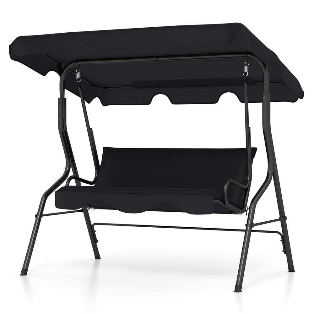 Black Steel Frame 3-Person Patio Swing with Adjustable Canopy
