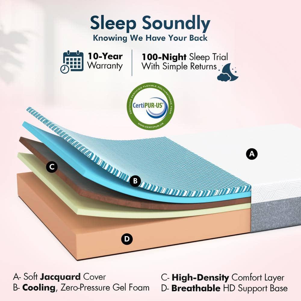Renanim Serenityflex Adjustable Base & Hybrid Mattress – Split King-Size Adjustable Base with 12 in. Cooling Gel Mattress, Massage, USB Ports, Remote & Under-Bed Light – Reclining Electric Bed Frame