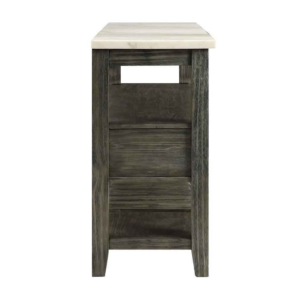 ACME Merel Marble Top Wine Rack Server in White and Gray Oak