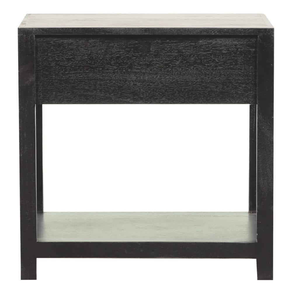 Benzara 22" Side Table with Rattan Front Drawer and Open Shelf Mango Wood Frame Black/Brown