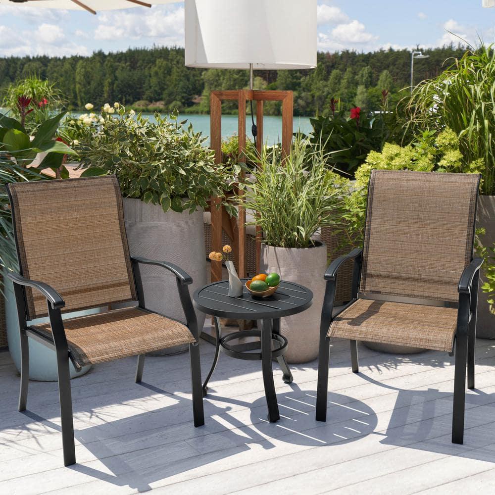 Nuu Garden Outdoor 3-Piece Iron Bistro Set, 2 Textilene Bistro Chairs and 20 Inch Round Slatted Bistro Table