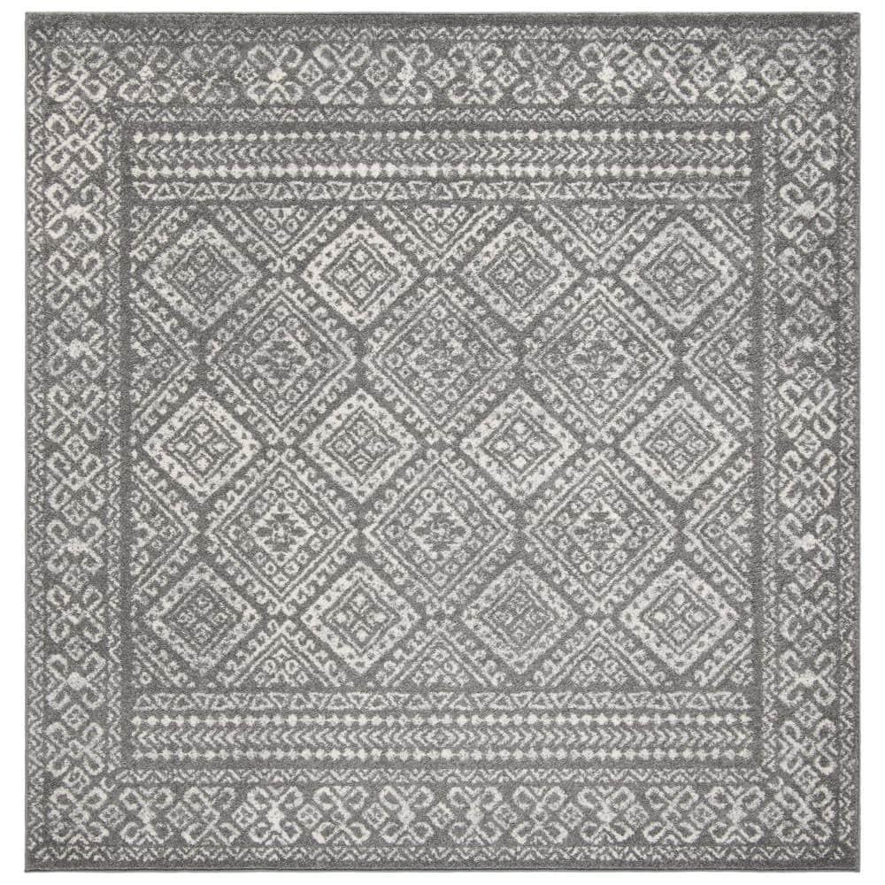 Tulum TUL264 Power Loomed Indoor Area Rug - Dark Grey/Ivory - 5'x5' - Safavieh