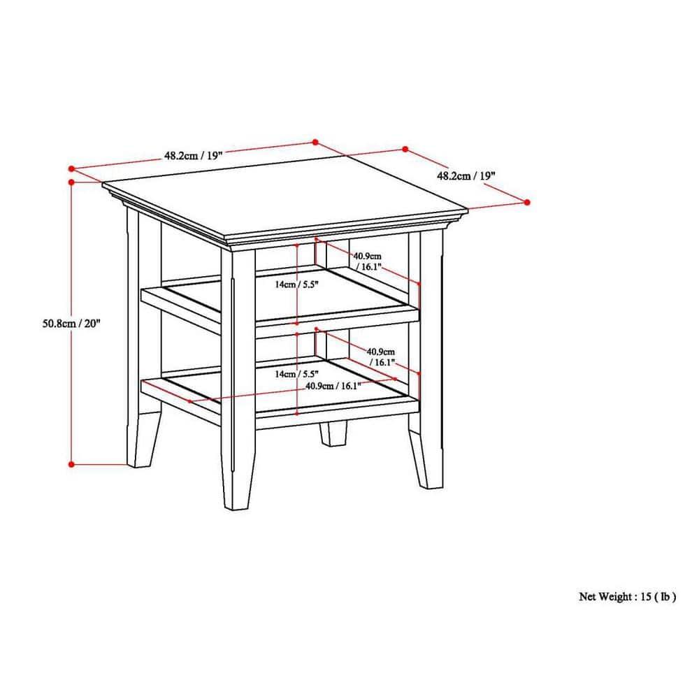 Simpli Home Acadian Solid Wood Transitional Table with Open Shelves