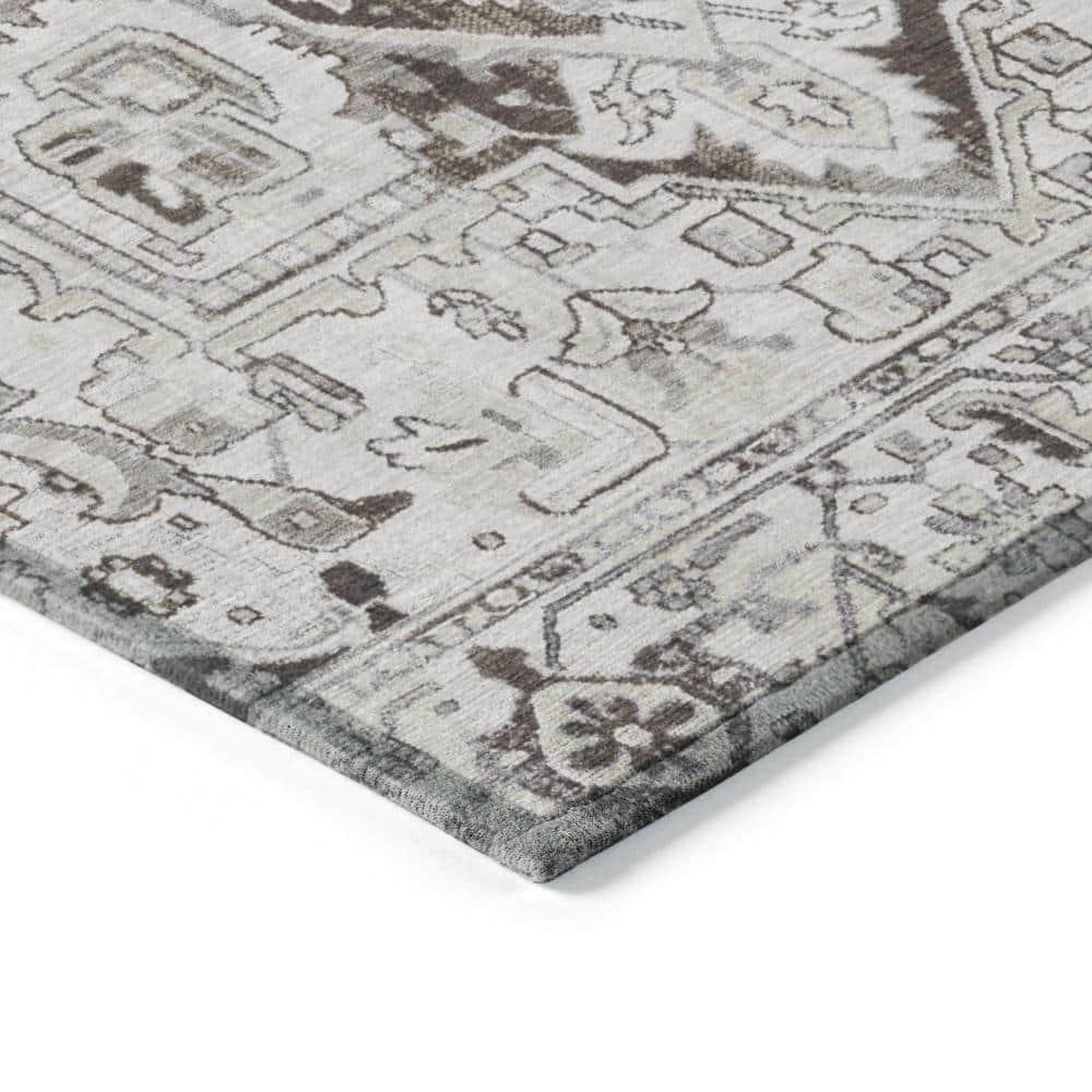 Ivory and Gray Synthetic Oriental Washable Area Rug 1'8" x 2'6"
