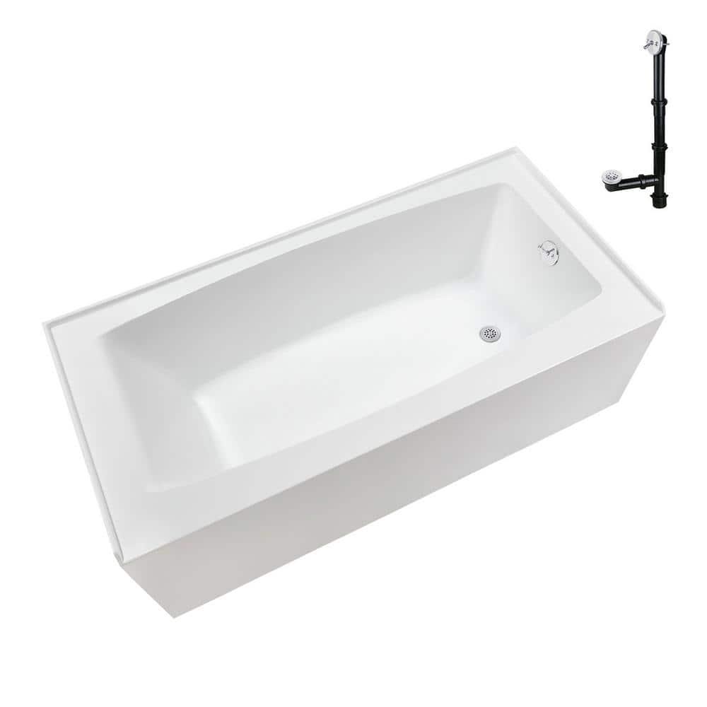 Streamline 60 in. x 30 in. Acrylic Right-Hand Drain Alcove Bathtub in Glossy White With External Drain