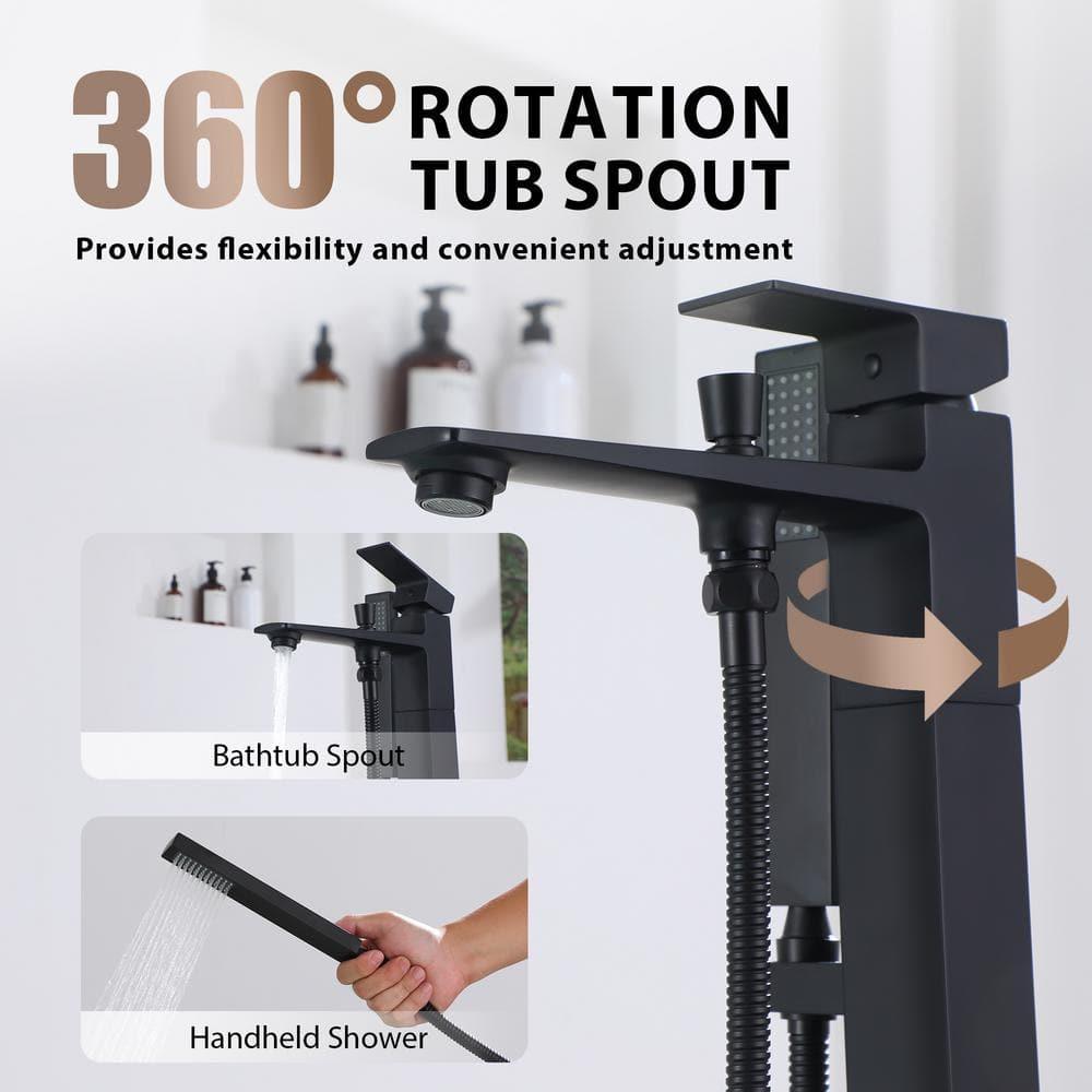 mondawe Single Handle Floor Mounted Freestanding Tub Filler with Diverter MDLT0055-MB