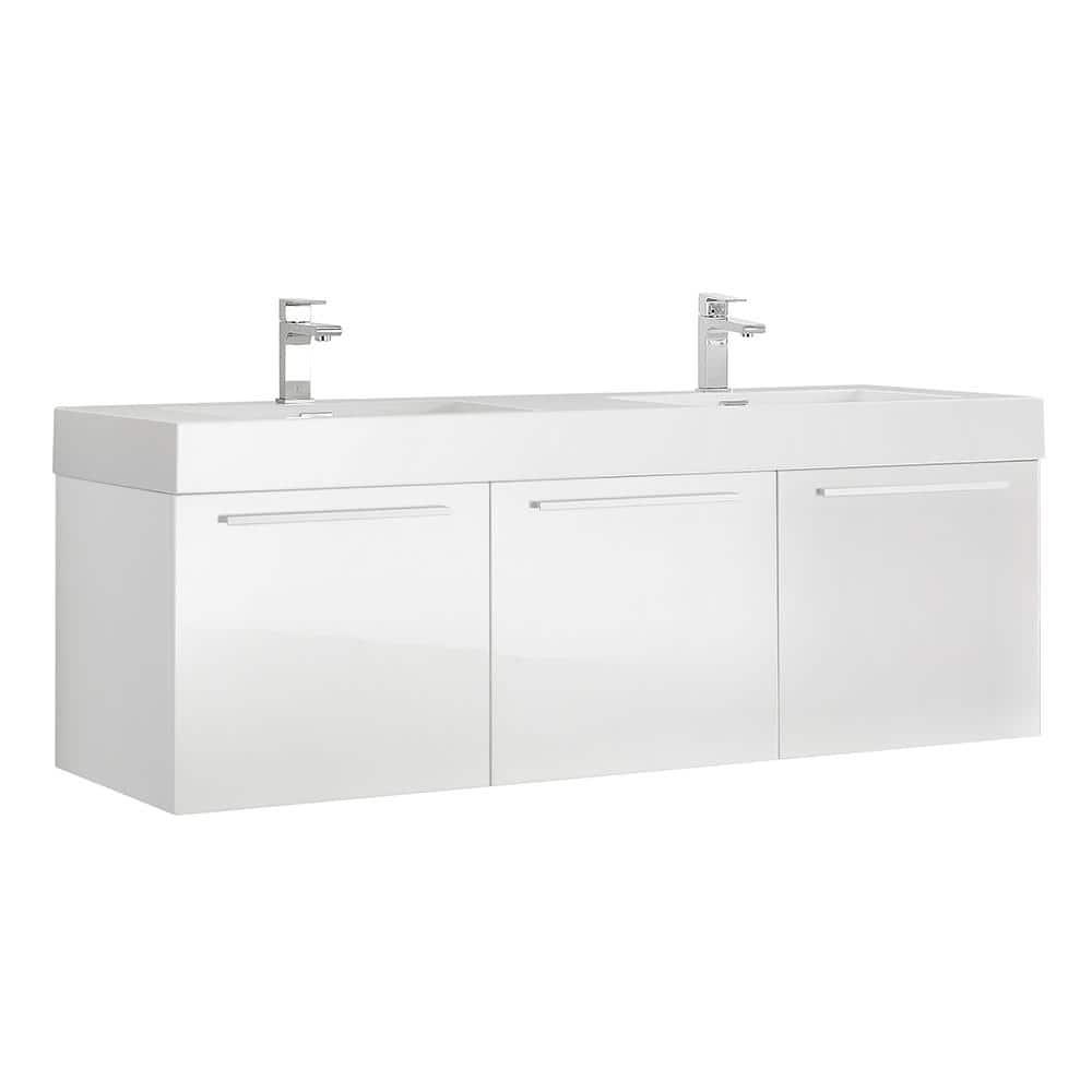 Vista 60'' Wall Mounted Modern Double Bathroom Vanity with Acrylic Vanity Top