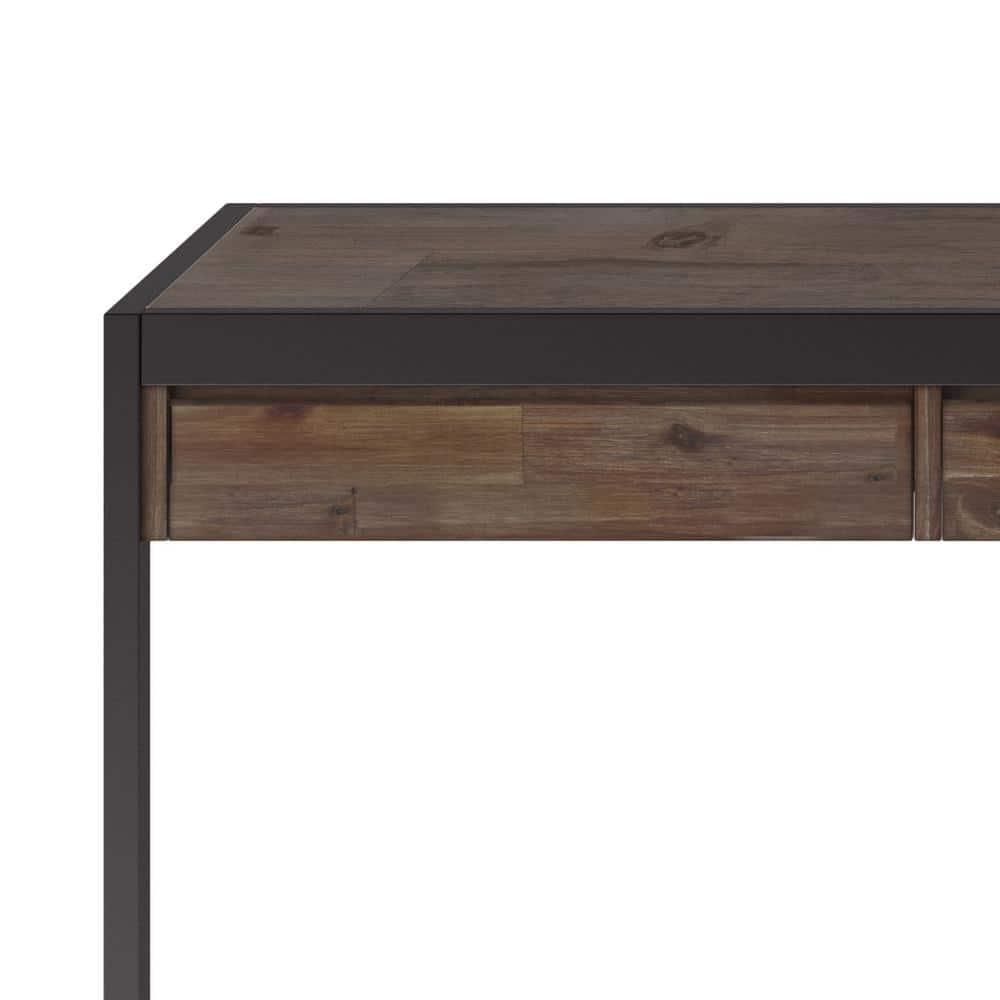 Simpli Home Erina Solid Acacia Wood Desk, Industrial Style with Keyboard Tray and 2 Drawers