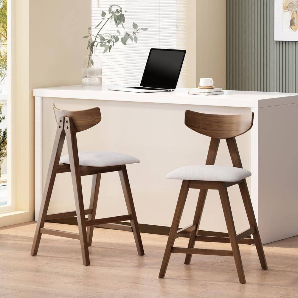 Noble House Marten Indoor Fabric Upholstered Wood Counter Stools, Set of 2, Light Beige