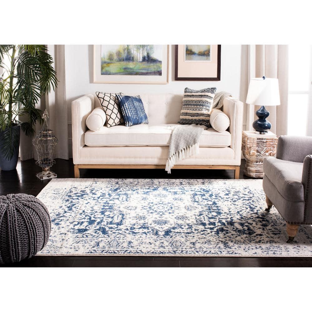 Madison MAD603 Power Loomed Indoor Area Rug - Cream/Navy - 6'7"x9'2" - Safavieh