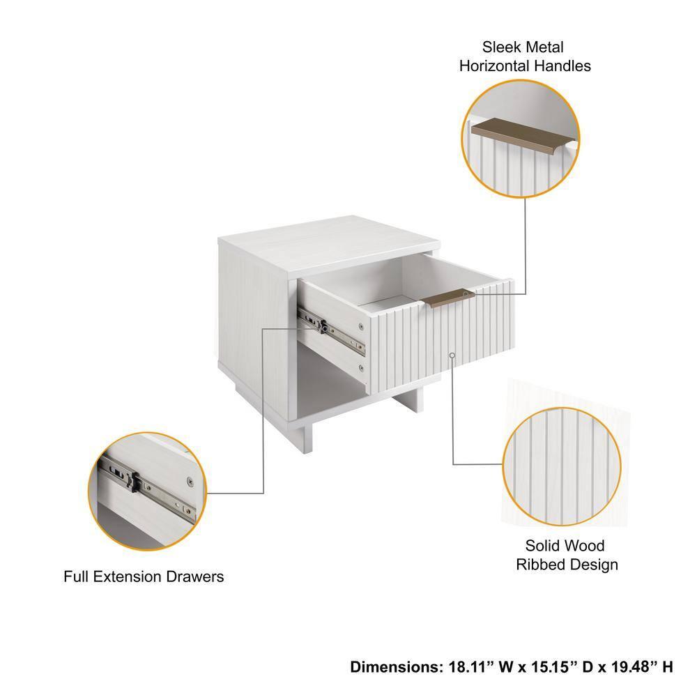 Granville Modern 1 Drawer Nightstand White - Manhattan Comfort: Bedside Table with Shelf, Painted Wood Finish