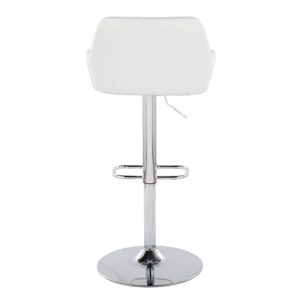 LumiSource Chrome Metal, White PU Daniella Adjustable Barstool - Set of 2