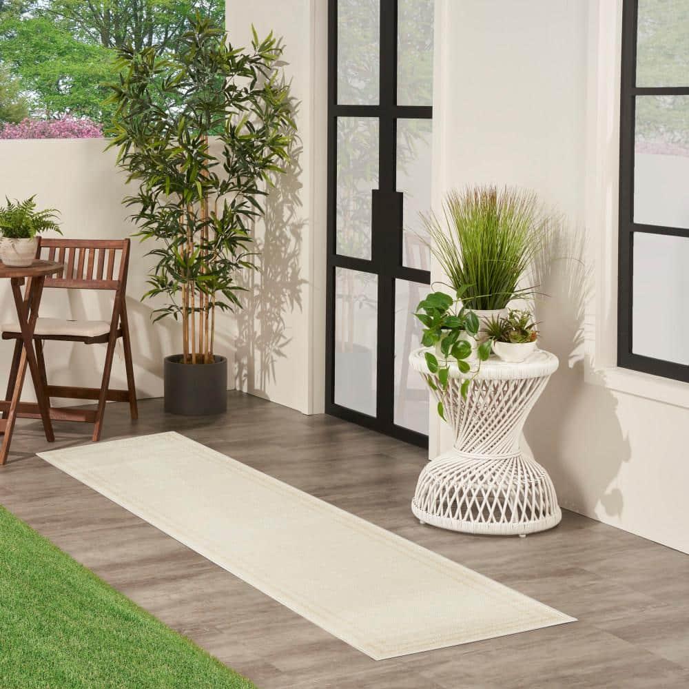 Nourison Essentials 2' x 6' Ivory Gold Contemporary Bordered Indoor/Outdoor Area Rug