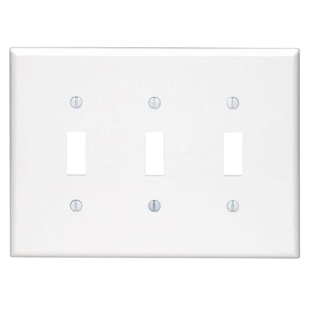 Leviton PJ3-W White Midway Nylon Three Gang Toggle Light Switch Wall Plate