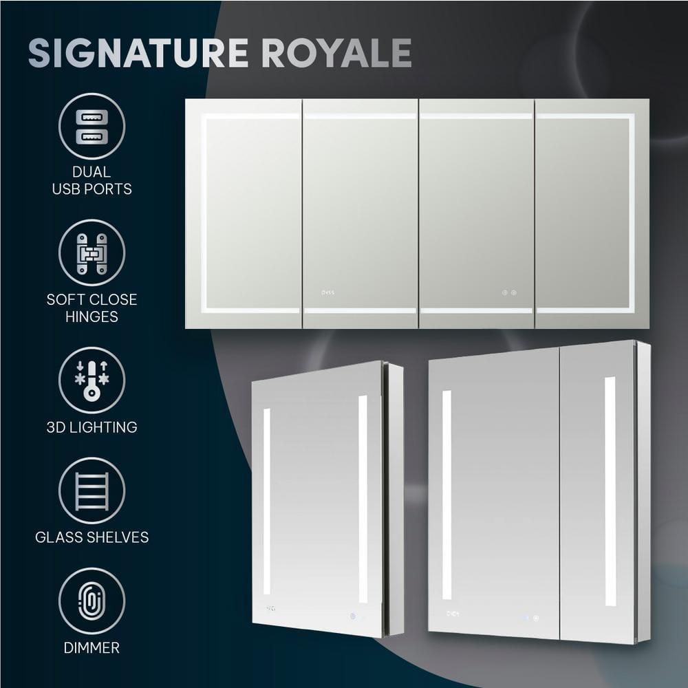 AQUADOM AQUADOM Signature Royale LED Medicine Cabinet with Defogger, Electrical Outlets, Digital Clock, Dimmer, Adjustable LED 3X Magnifying Mirror