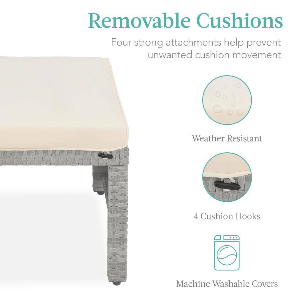 Best Choice Products Set of 2 Multipurpose Patio Wicker Ottomans w/ Removable Cushions - Gray/Cream
