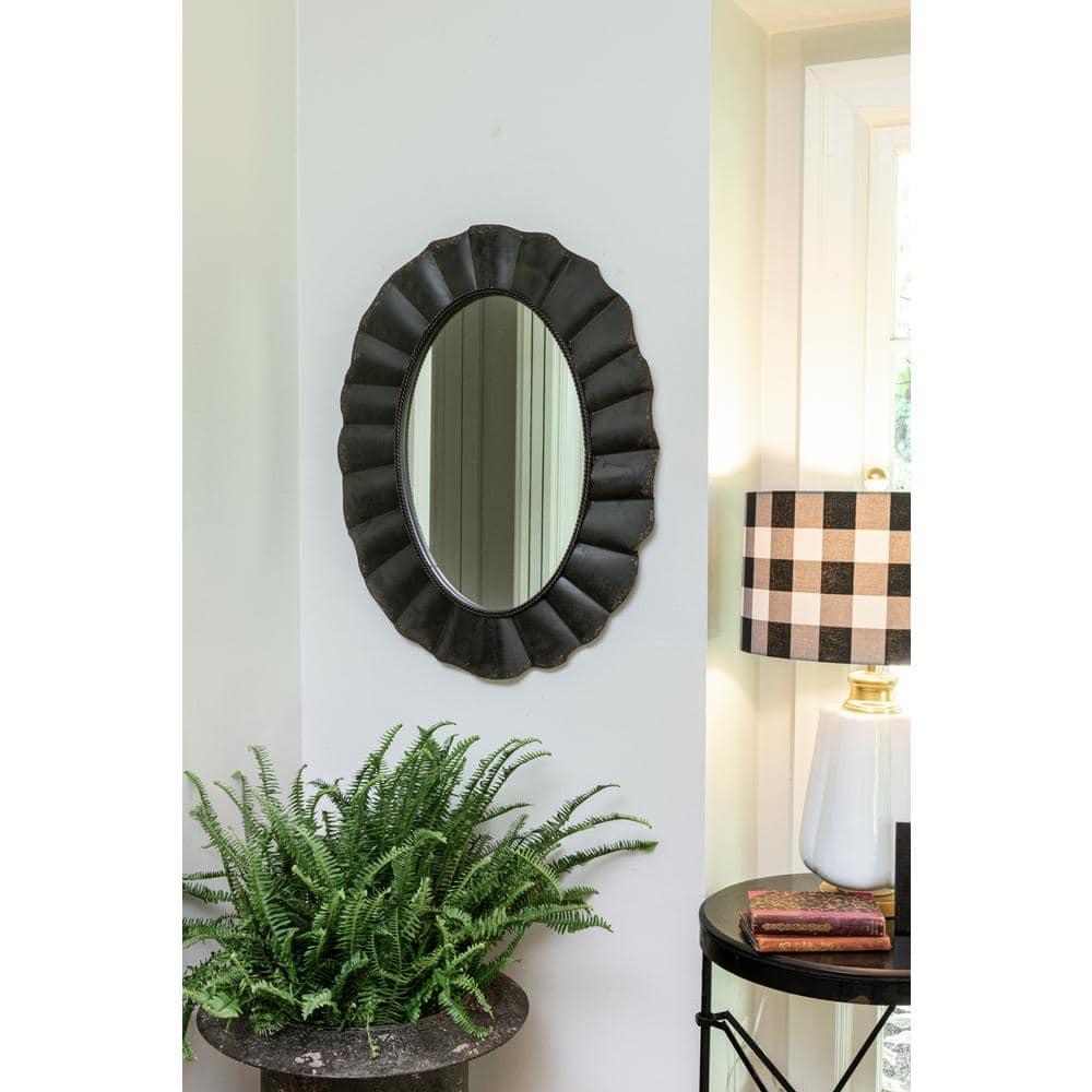 Creative Co-Op Distressed Metal Scalloped Oval Wall Mirror, Black