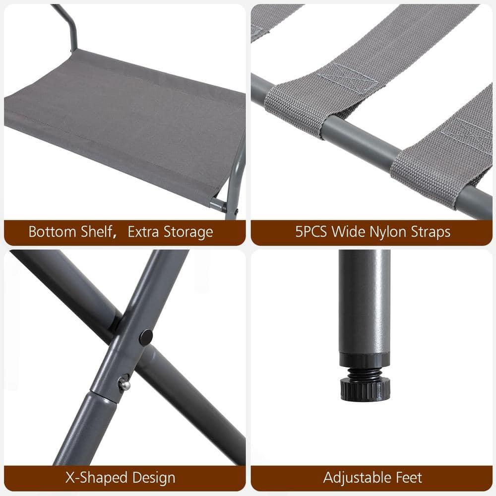 MEBROT Set Of 2, Foldable Suitcase Stands For Guest Room, Metal Luggage Holder With Storage Shelf For Bedroom, Hotel, Easy Assemble