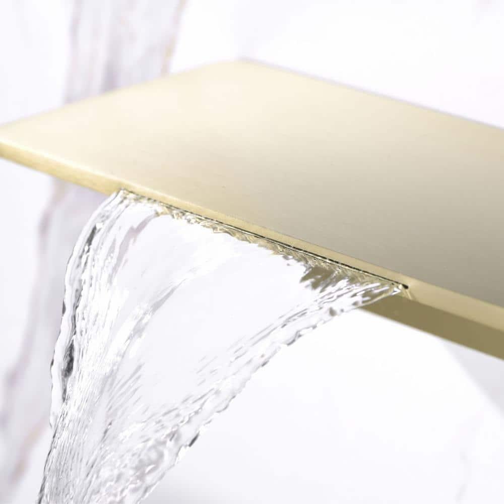 Bathroom Faucet Waterfall Bathroom Sink Faucet Brushed Gold Brass Basin Mixer Tap Single Handle Basin Tap Wall Mounted Lavatory Faucet with Cold and Hot Water