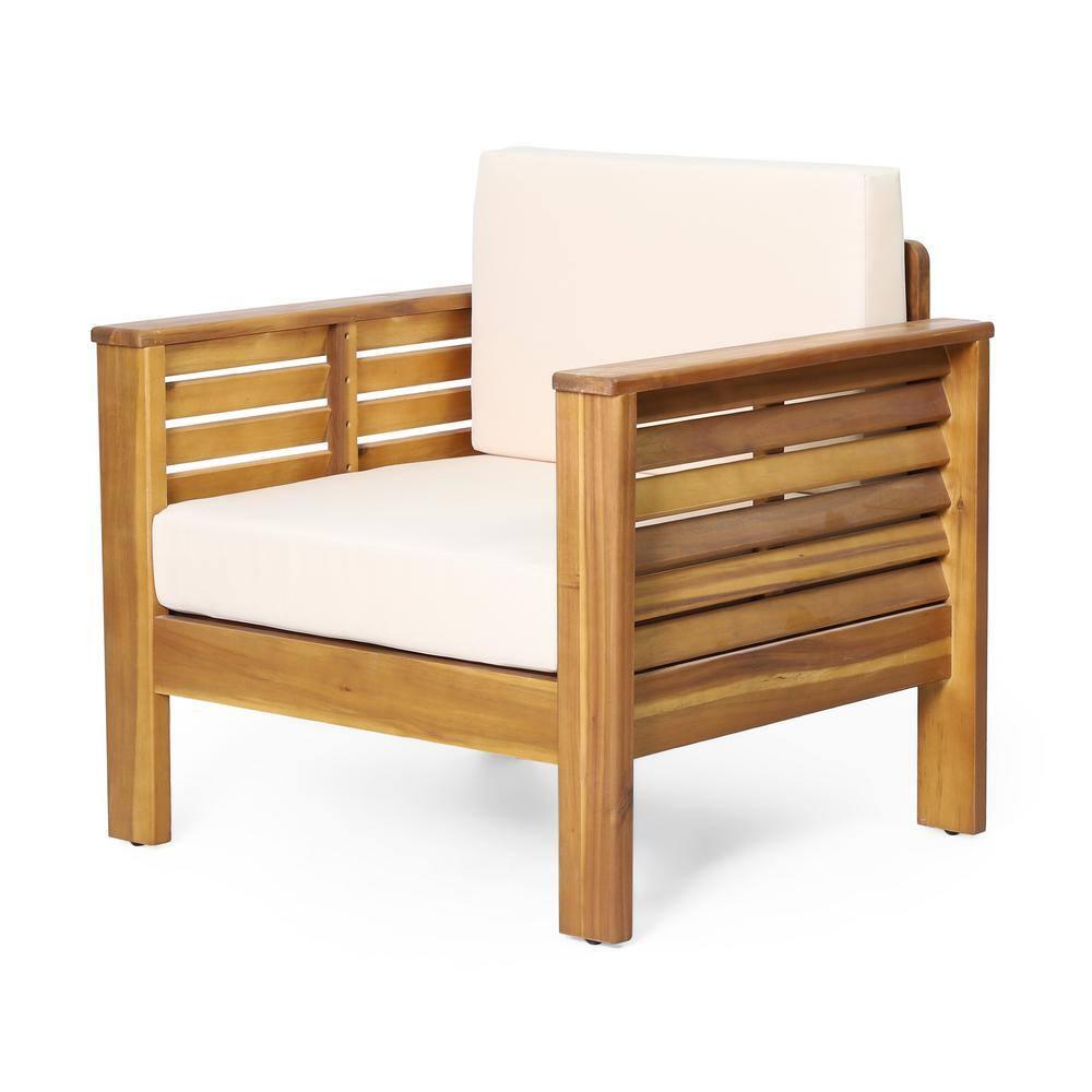 Christopher Knight Home Rabun Outdoor Acacia Wood 4 Seater Chat Set with Cushions, Cream/Teak