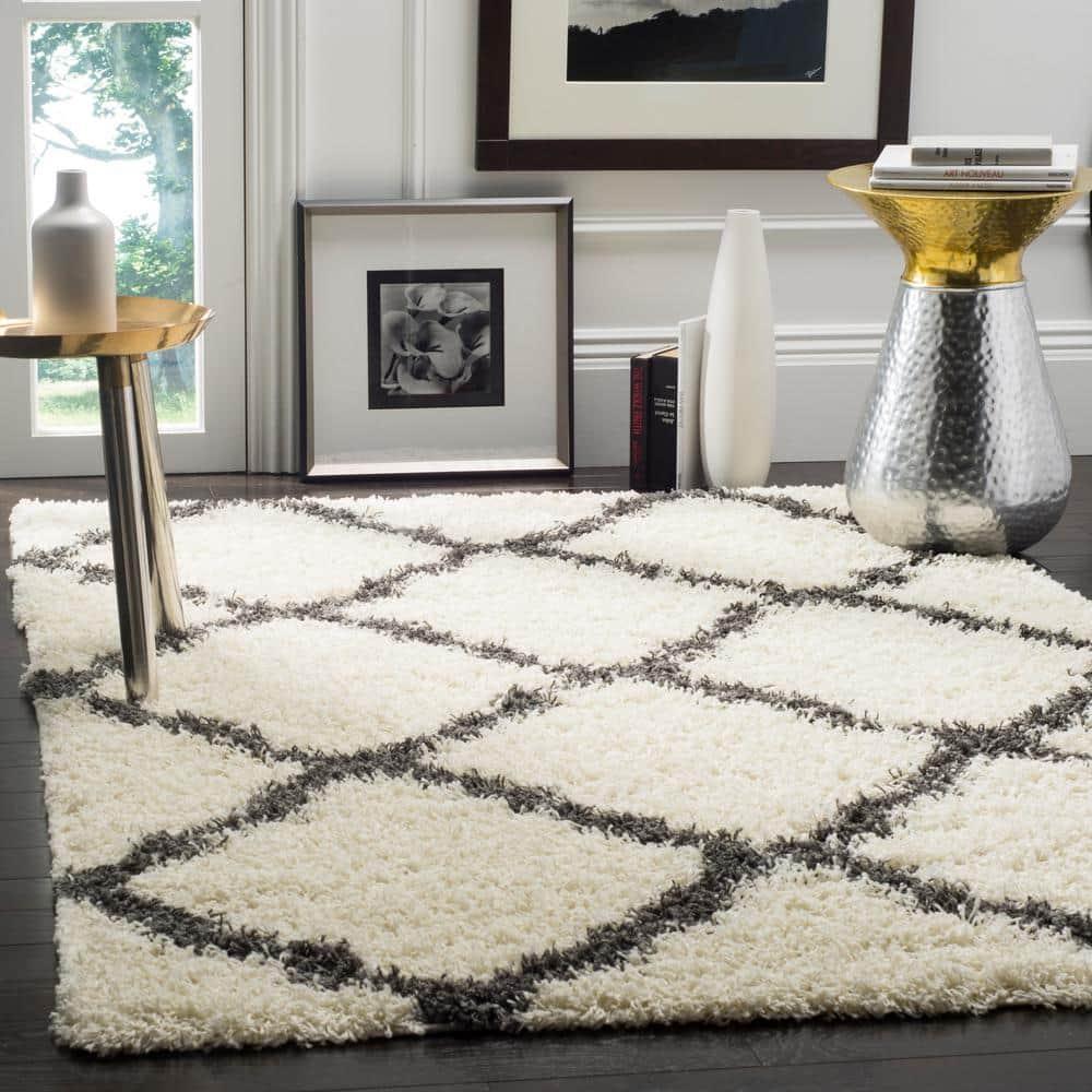 Dallas Shag SGD257 Power Loomed Indoor Area Rug - Ivory/Dark Grey - 6'x6' - Safavieh.
