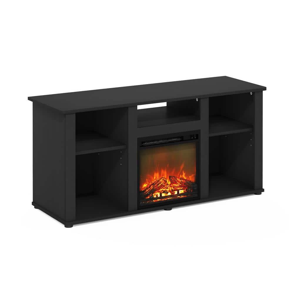 Furinno Jensen Fireplace TV Entertainment Center with Open Storage Compartment for TV up to 55 Inch, Americano
