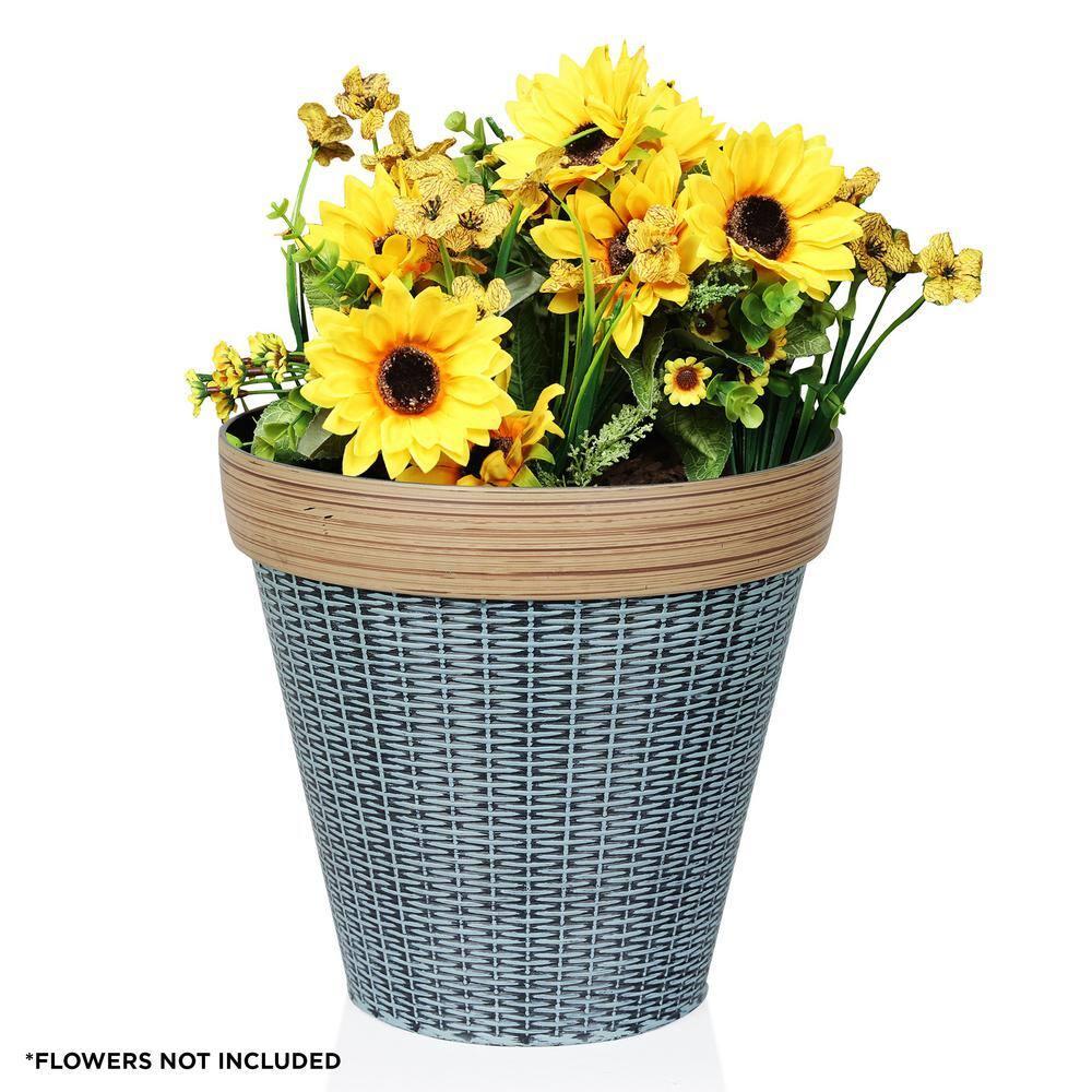 Alpine Corporation Large Woven Style Indoor Outdoor Planter with Drainage Hole Gray/Tan 12"x12"x12"