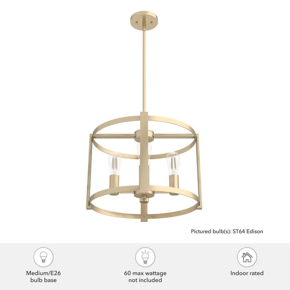 Hunter - Astwood 4-light Alturas Gold, Medium Size Chandelier, Dimmable, Caged Style, Drum Shaped, for Bedrooms, Kitchens, Dining, Living Rooms - 19958